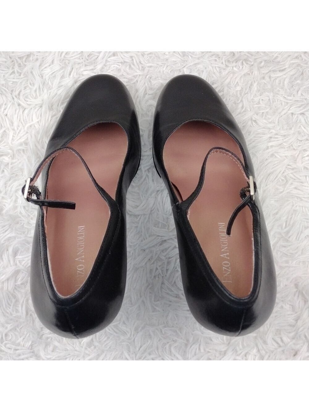 Enzo Angiolini Black Leather Upper Round Toe Mid Heel Buckled Mary Jane Shoe - Picture 5 of 16
